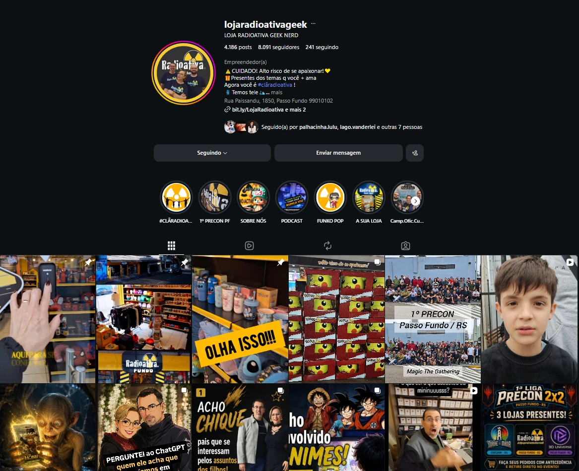 Perfil @lojaradioativageek no Instagram